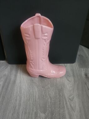 Pink Decorative Cowboy Boot Vase — Ceramic Home Accent